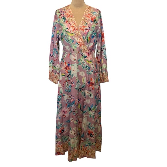 Kaimilan Dresses & Skirts - Kaimilan Floral Long Sleeved Faux Wrap Maxi Dress | Lavender Multicolor Floral